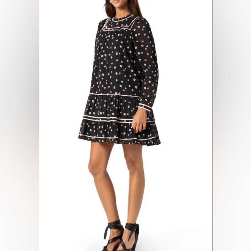 NWT Joie Bessin Black Floral Long Sleeve Dress
